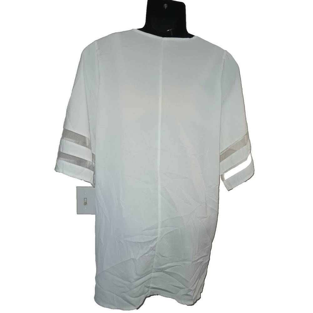 Women's White Short Sleeve V-Neck Blouse Panel Sleeves – Size L W006 - Picture 2 of 6